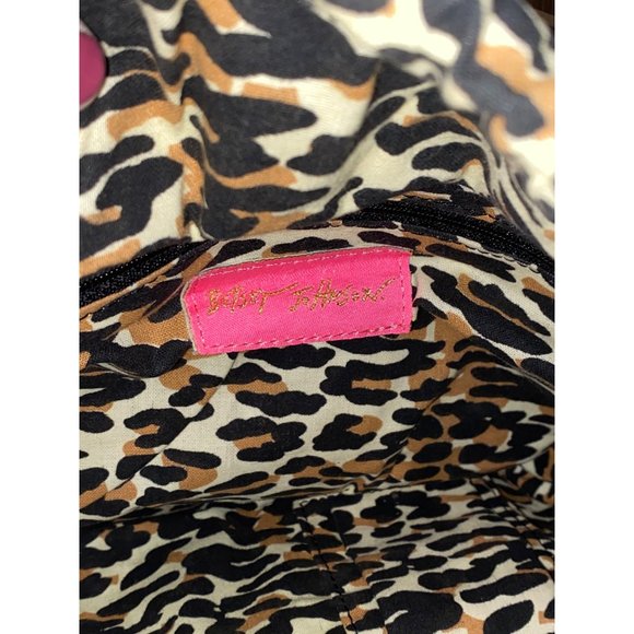 Vintage Betsey Johnson Leather Shoulder Bag Brass Handles Leopard Cheetah - Picture 12 of 15
